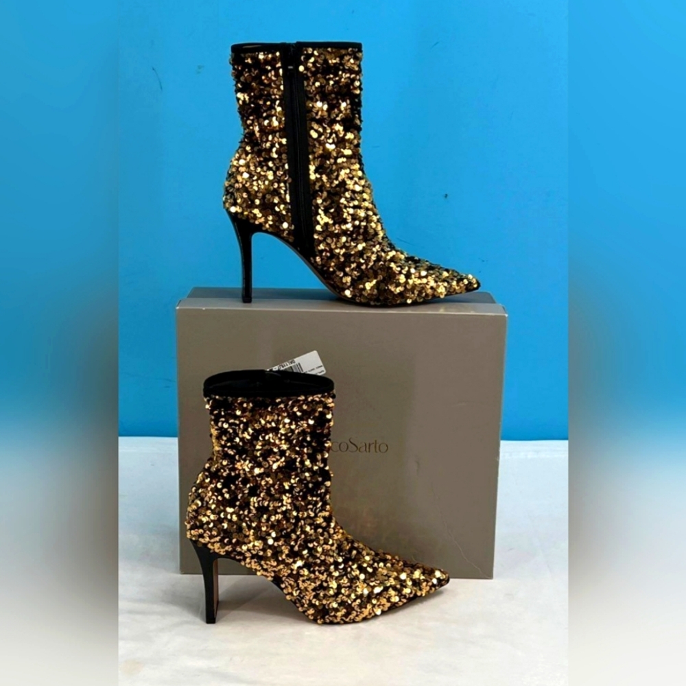 NEW FRANCO SARTO Avana Black High Heel boots Gold Sequins Size Women 11M